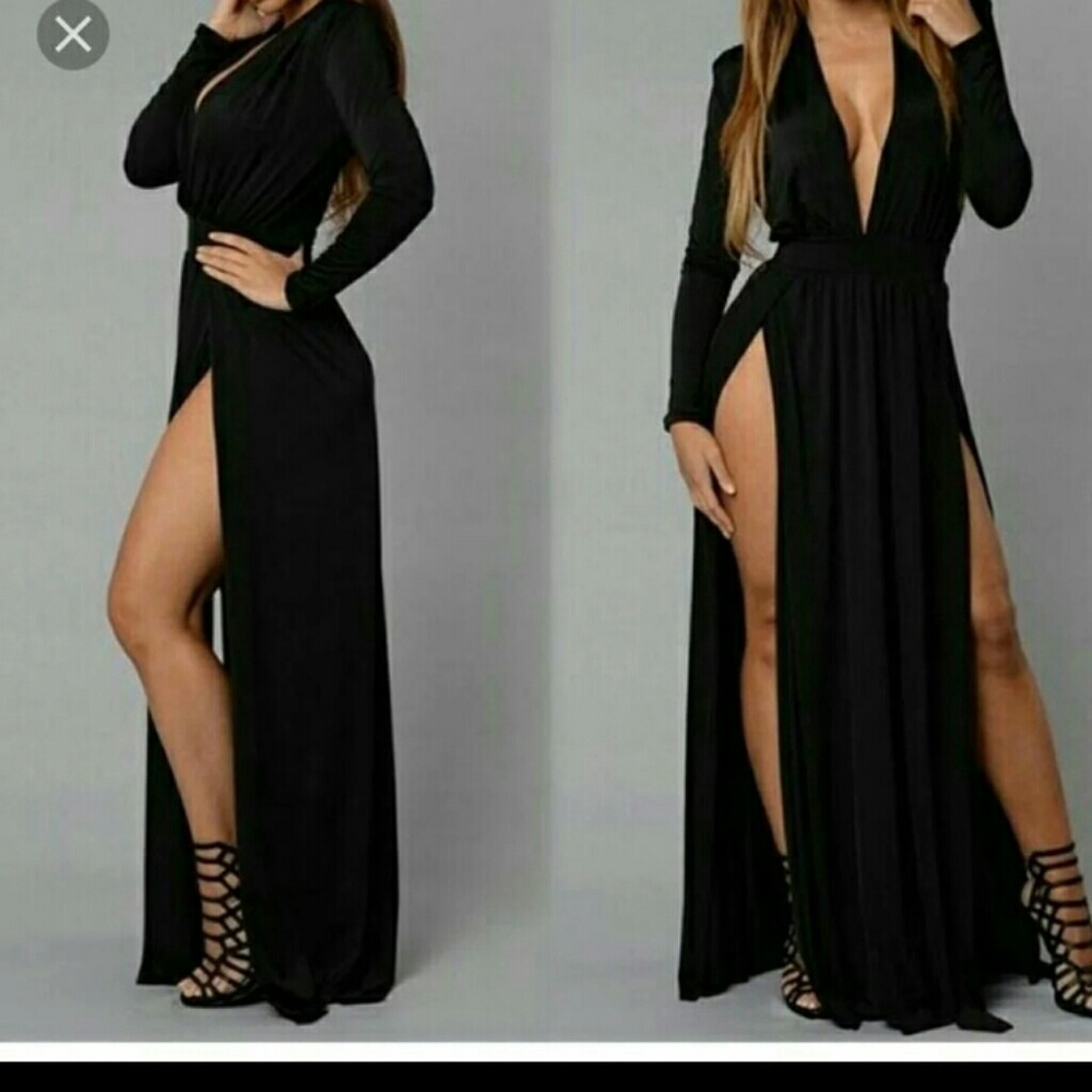 Black double slit dress